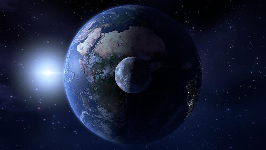 γη, φεγγάρι, χώρος, αστέρια, νεφέλωμα, ήλιος, Νύχτα, Διαστημική νύχτα, τροχιά, κόσμος, ηλιακό φως