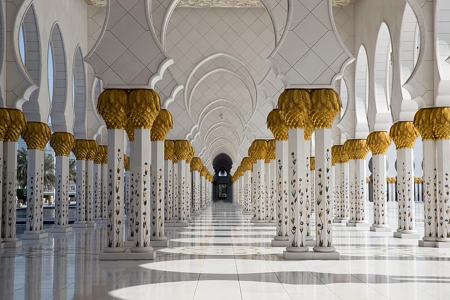 kupolas, abu Dhabi mečetė, Alhh, arabų, arabų kalba, arabiškas, architektūra, Azijoje, pastatas, kolonadas, kultūrą