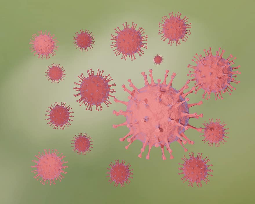 коронавирус, оказание, 3d, оказывать, вирус, вирусы, бактерии, COVID-19, фон, текстура, зеленый