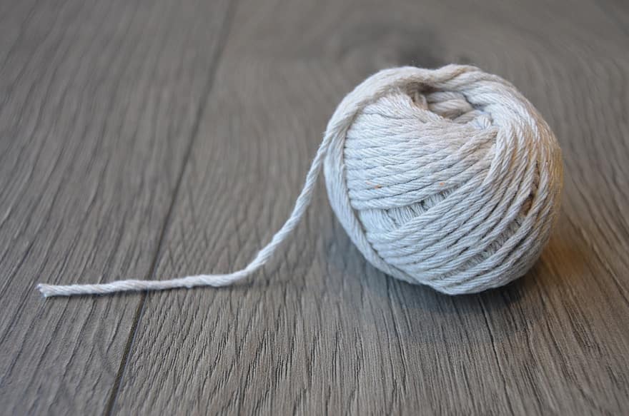 糸の玉、ひも、糸、玉、かぎ針編み、より糸、クラフト、ウール、趣味、白、ファイバ