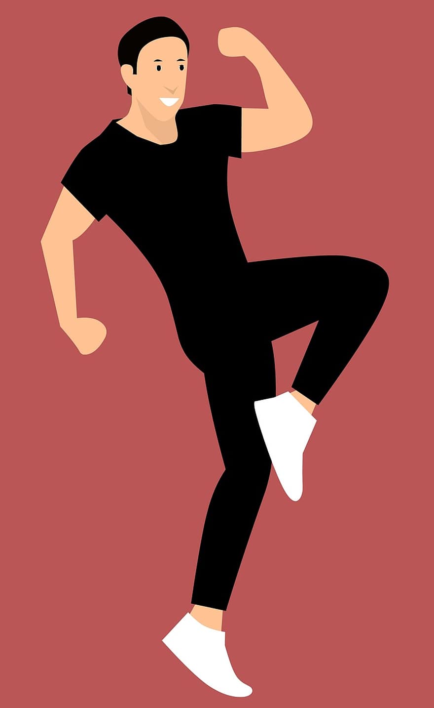 Happy, Young, Man, Cartoon Character, Idea, Black T-shirt, Posing, I Did It, Yes, Exited, Exiting
