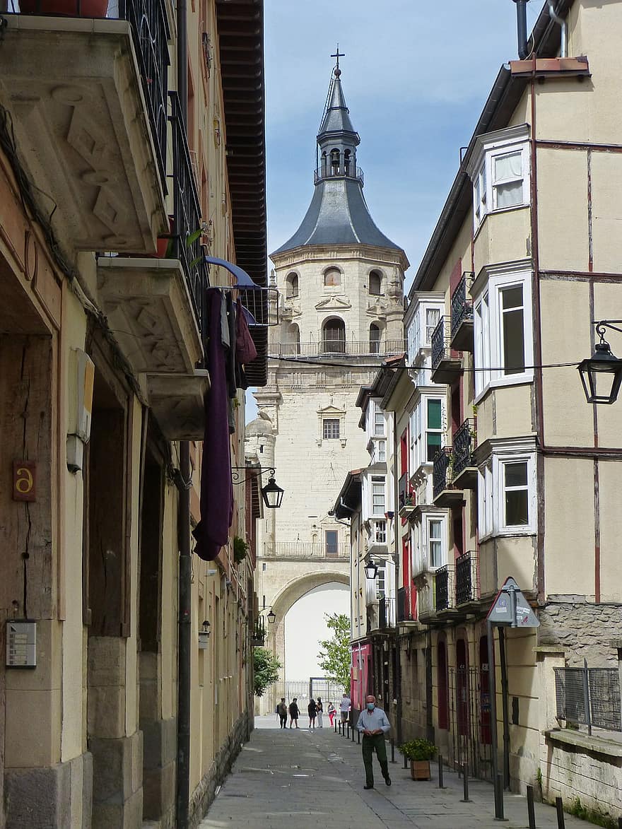 utca, épület, Középkori mandula, Óváros, Vitoria-Gasteiz, Euskadi