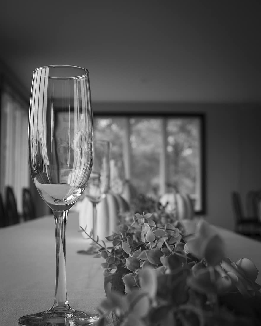 grijstinten, zwart en wit, wijnglas, champagne glas, glas, vieren, viering, huwelijk, herfst bruiloft, Kerst Bruiloft, tafel decor