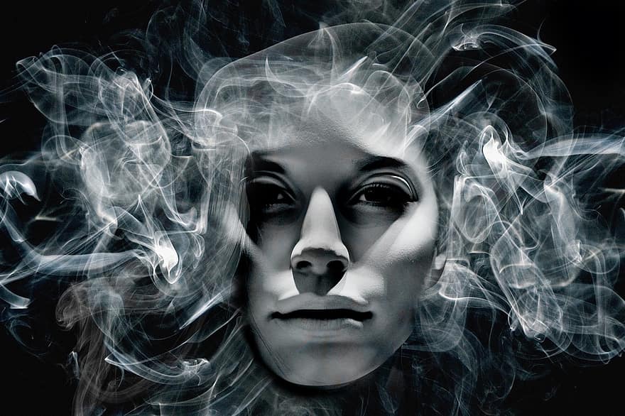 ansigt, sjæl, hoved, røg, portræt, profil, person, human, foto manipulation