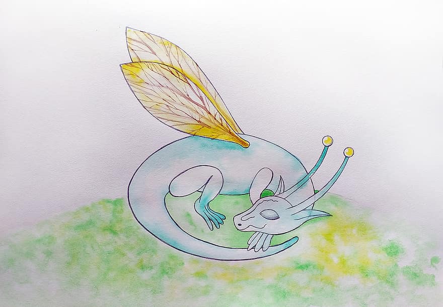 Dragon, Wings, Nicely, Dream, Children's Book, Illustration For The Children, Cute, Fantasy, Figure, Watercolor, Fabulously