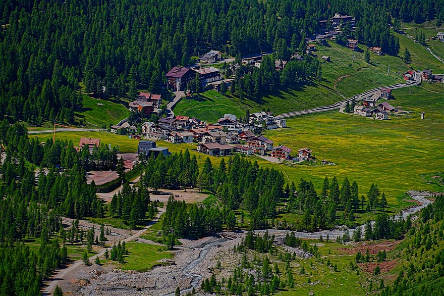 bergen, dorp, vallei, stad-, kleine stad, Bos, bergdorp, landschap, natuur, Alpen, Zuid-Tirol