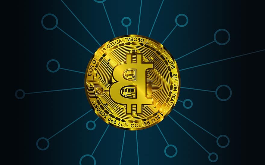 bitcoin, blokas, cryptocurrency, šifravimas, valiuta, pinigų, finansuoti, verslą, piktograma, simbolis, auksas