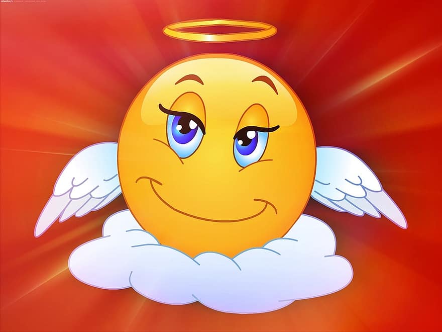 Smiley, Emoticon, Funny, Laugh, Grin, Friendly, Composing, Angel, Angel Wings, Smile, Face