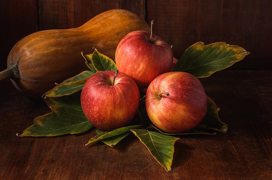 buah, apel, organik, sehat, vitamin, musim gugur, jatuh, musiman, daun, kesegaran, kayu