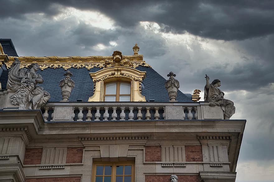 Versailles, slot, arkitektur, tag, skulpturer, statuer, palads, historisk