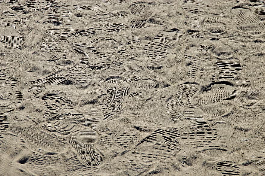 足跡、痕跡、砂、走る、靴、足、ビーチ、砂浜、バンク、印象、ジョグ