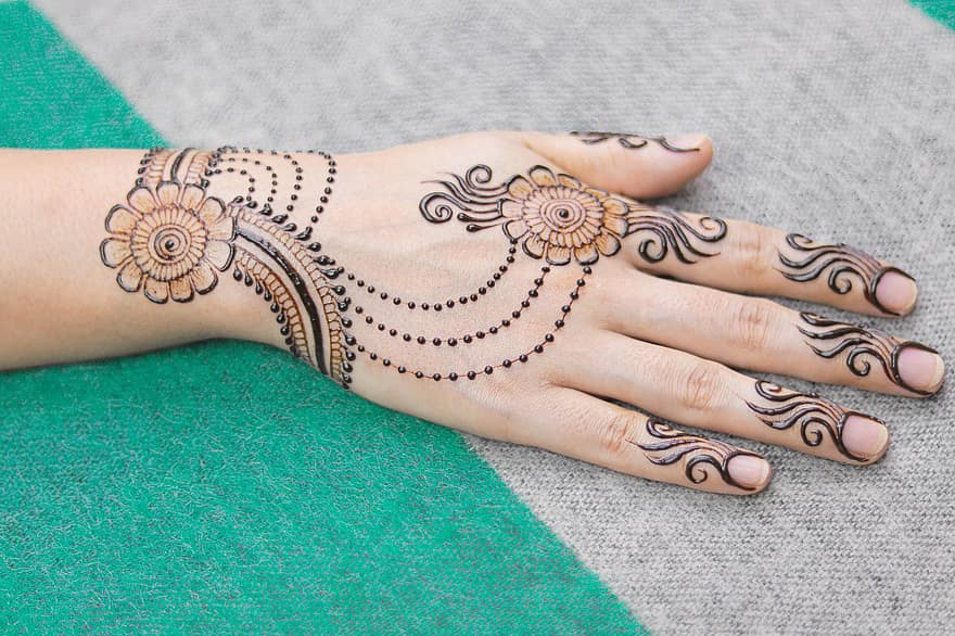 mehandi, tatoeëren, mehendi, mehndi, ornament, traditie, huwelijk, vrouw, henna-, hand-, bruids