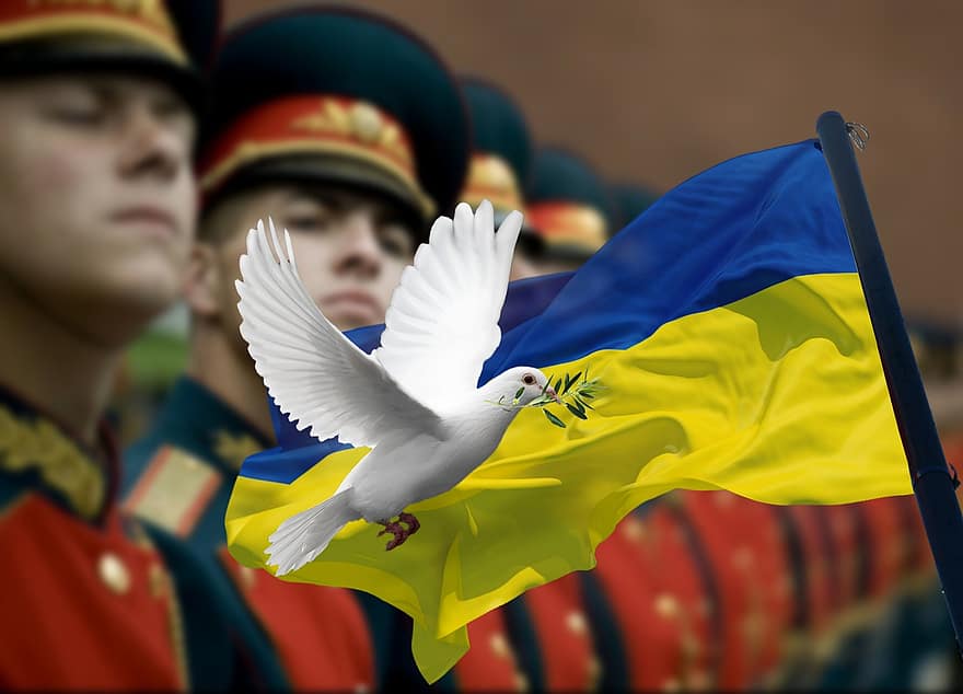 ธงยูเครน, นกพิราบ, กองเกียรติยศรัสเซีย, ความสงบ, ธง, สัญลักษณ์, ทหาร, ขบวนแห่, ความรักชาติ, การบิน, งานเฉลิมฉลอง