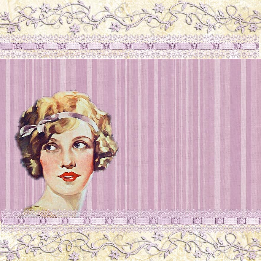 Background, Lilac, Lady, Woman, Twenties, Scrapbook, Vintage, Flower, Ribbon, Scrapbooking, Arts