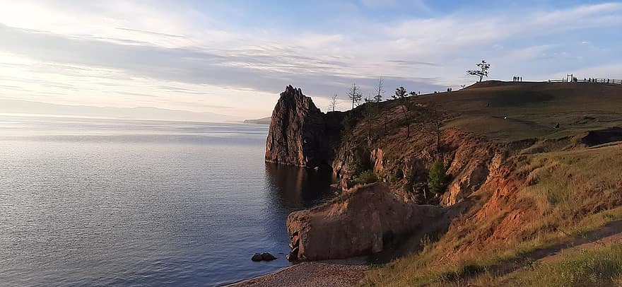 innsjø, dam, bakker, bergarter, gress, beitemark, stier, Olkhon, øy, Baikal