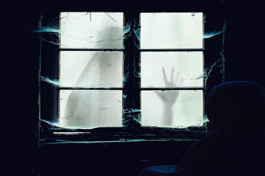 vindue, spøgelse, skygge, halloween, terror, frygt, mørk, fantasi, mystisk, hus