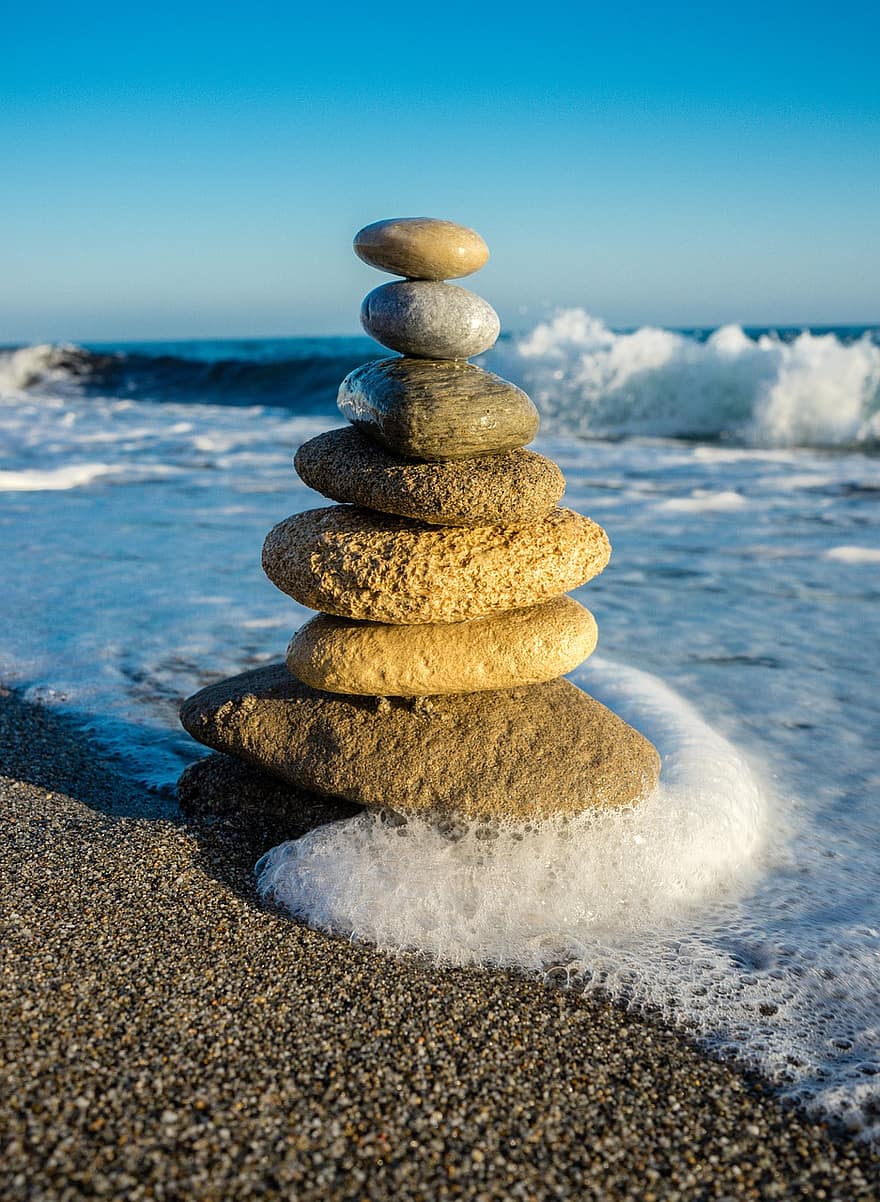 descansar, ioga, relaxamento, espuma do mar, onda, pedra, Sterine Tower, torre, cairn, de praia, mar