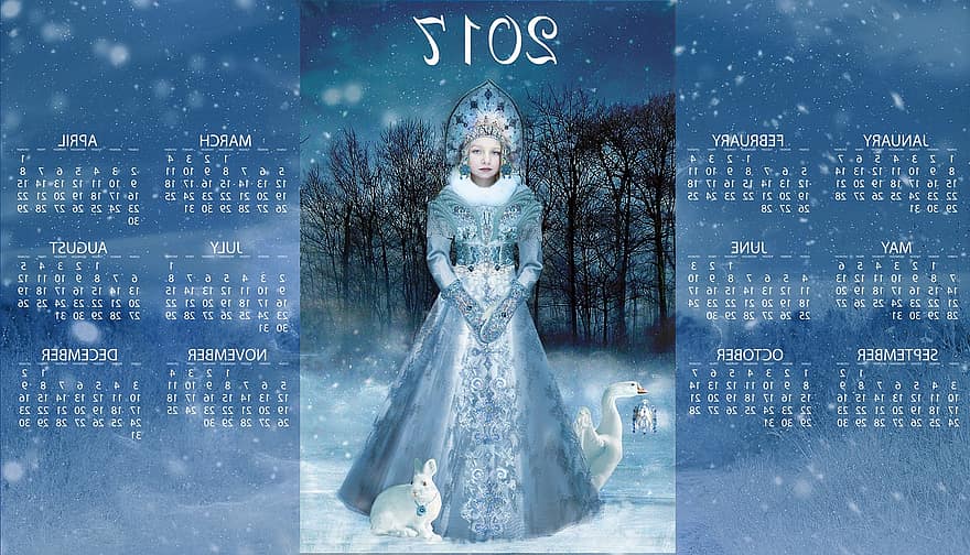 календарь, время, 2017, год, зима, холодно, лес
