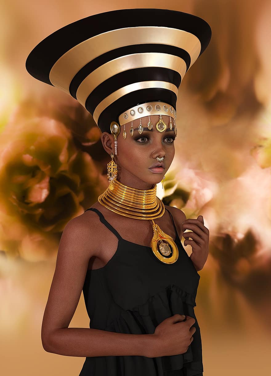 fantezi, Kadın, Mısır, headdress, Cosplay, şapka, Giyim, mücevher, portre, kadınsı, ifade