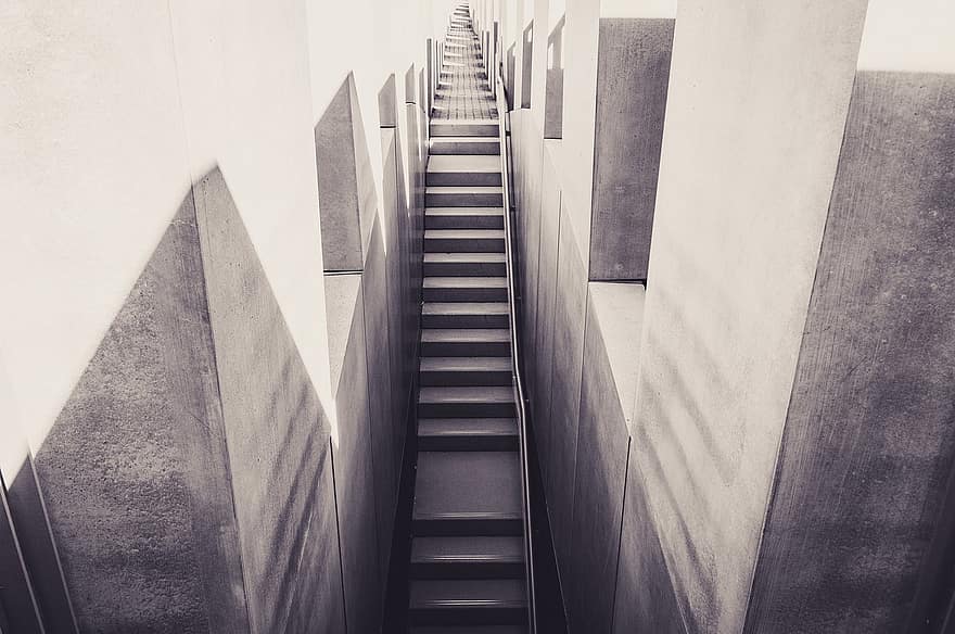 Stairs, Staircase, Architecture, Building, steps, vanishing point, indoors, built structure, design, black and white, modern