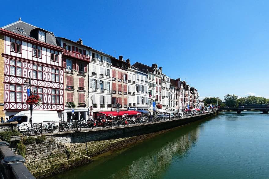 miestas, upė, miesto, architektūra, pastatai, bayonne, baskų šalis