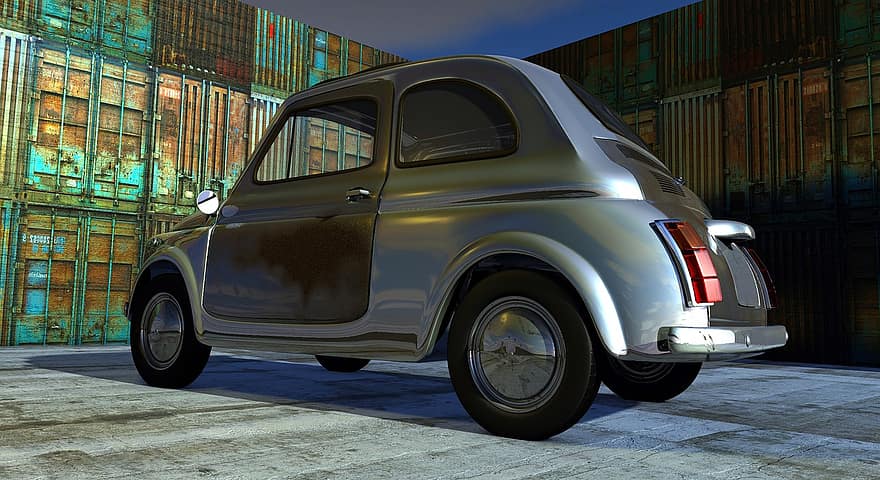 Fiat, fiat 500, rỉ sét, Tự động, ô tô, kim loại, phản xạ mặt trời, 3d, máy móc, thiết kế xe hơi