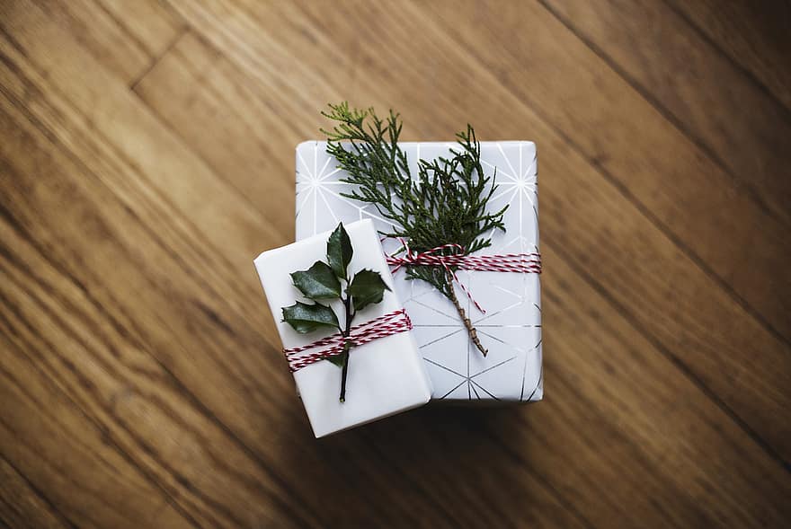 Nadal, present, regals, festa, nadal, caixes de regal, sorpresa, fulles, paquets, regals de Nadal, decoració