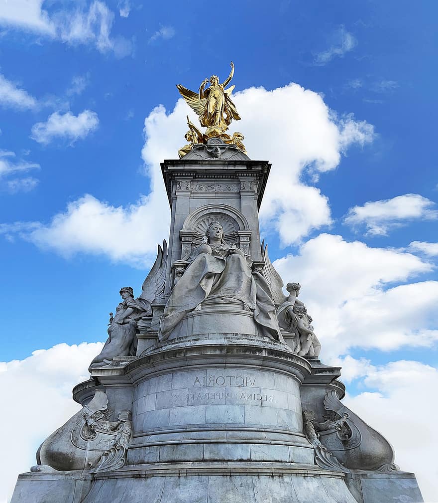 koningin, Victoria, mijlpaal, stad, Londen, Engeland, standbeeld, gedenkteken