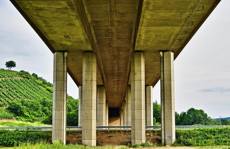 silta, betoni, pylväät, ylikulkusilta, tie, valtatie