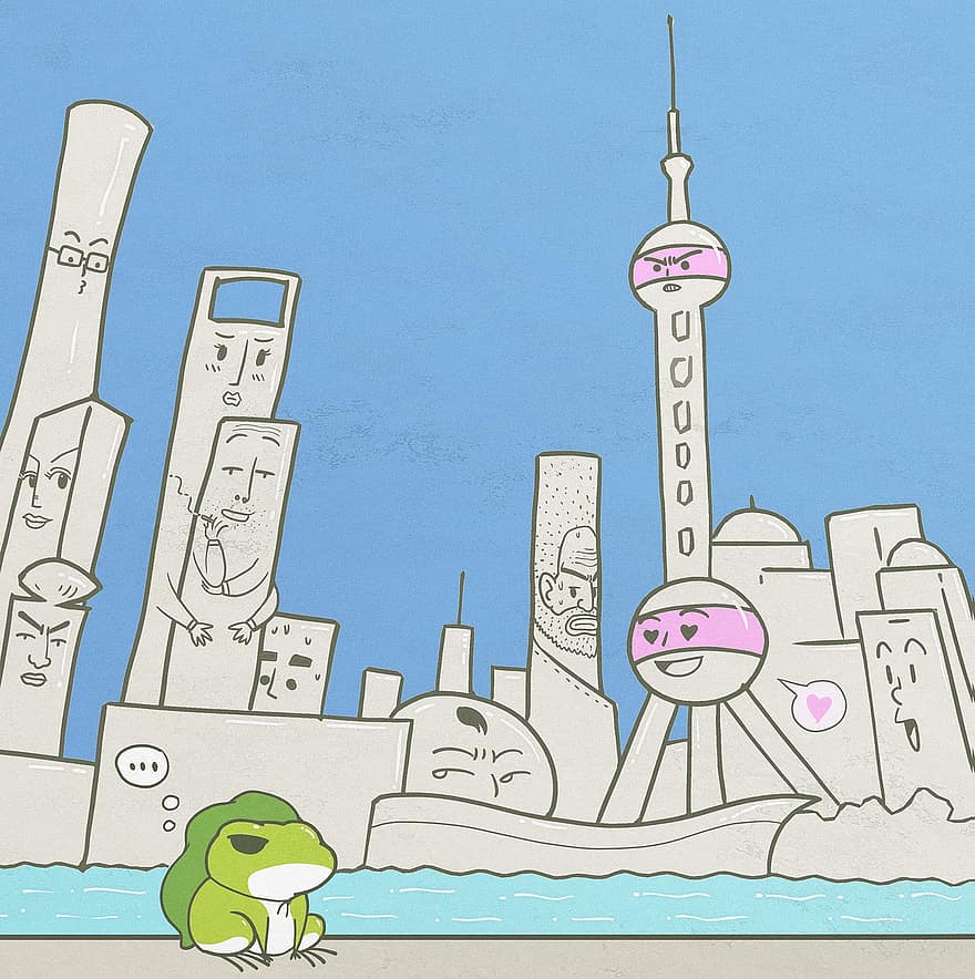 kreslená pohádka, Šanghaj, žába, cestovat, orientální perla