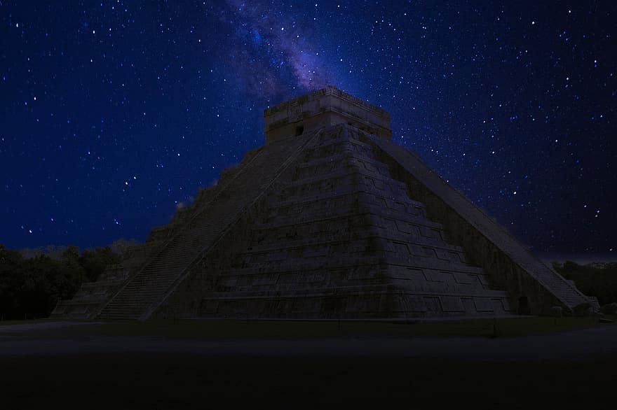 Maya, pyramide, stjernehimmel, tempel, arkitektur, yucatan
