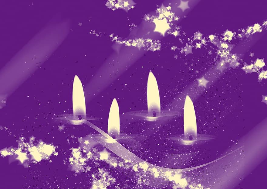 Advent, Candles, Christmas Time, Violet, Burn, Cozy, Greeting Card
