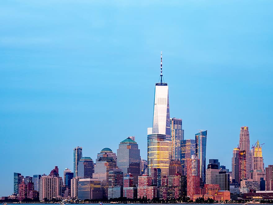 ciutat, viatjar, turisme, un centre de comerç mundial, Manhattan, new york, EUA, horitzó, arquitectura, torres, gratacels