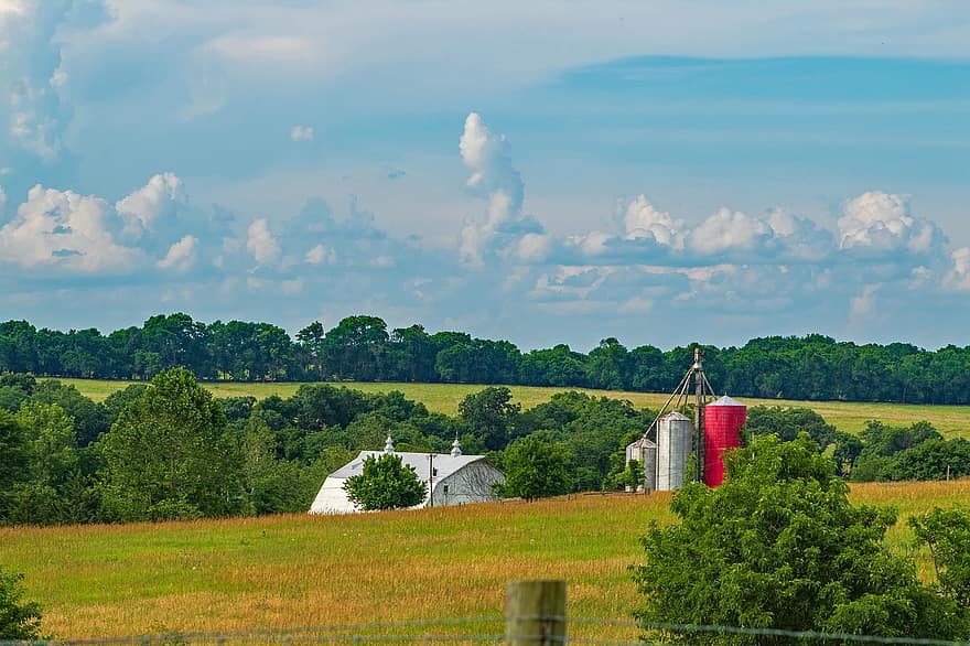 Farm, Prairie, Silos, Landscape, Agriculture, Rural