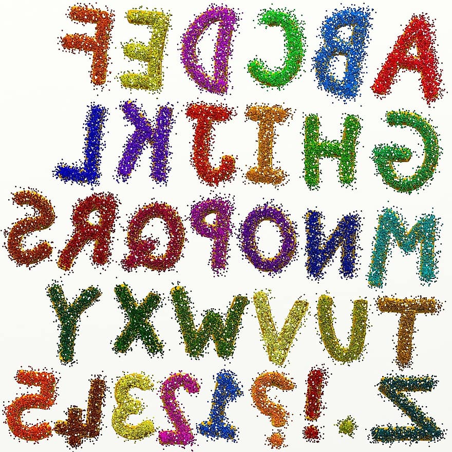Alphabet, Text, Type, Typography, Typographic, Letters, Set, Collection, Font, Hand Drawn, Glitter