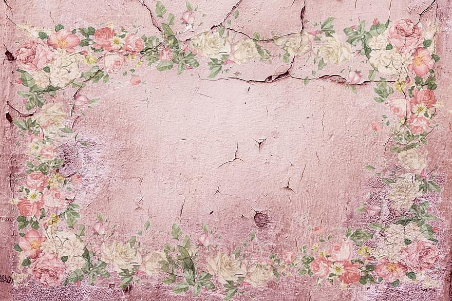 Cracks, Wall, Background, Rose Entwine, Vintage, Romantic, Playful, Pink, Structure, Old, Cracked