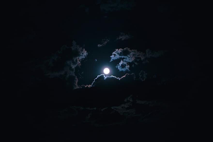 mặt trăng, bầu trời, đêm, trăng tròn, những đám mây, ánh trăng, tâm trạng