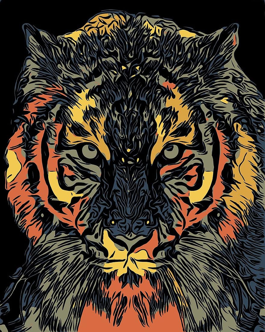 тигър, хищник, абстрактен, котешки, опасно, див, дива котка, козина, ивици, застрашените, месояден