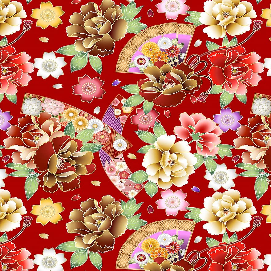 latar belakang jepang, Pola Jepang, bambu, bunga, penggemar, sakura, Jepang, kain, derek, kebahagiaan, dekoratif