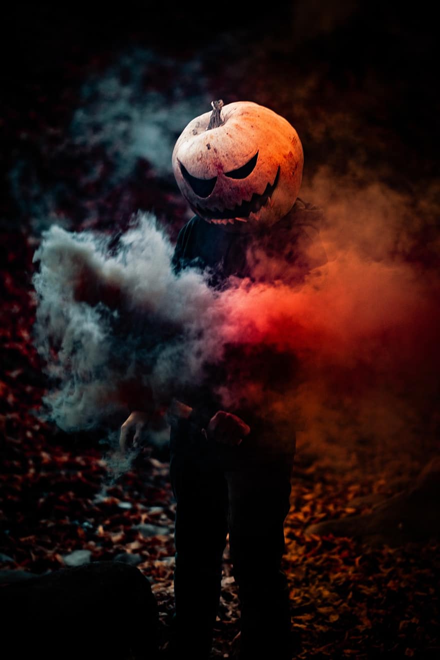 Halloween, monster, bom, pompoen, herfst, halloween, nacht, spookachtig, mannen, vlam, verschrikking