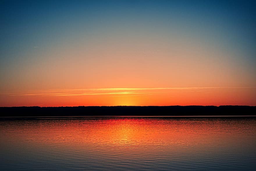 lago, naturaleza, puesta de sol, al aire libre, oscuridad, Ammersee, viaje