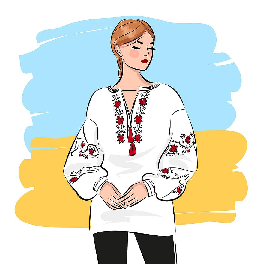 femeie, Modă, desen, ucrainean, Ucraina, Vyshyvanka, frumos, femei, vector, adult, ilustrare