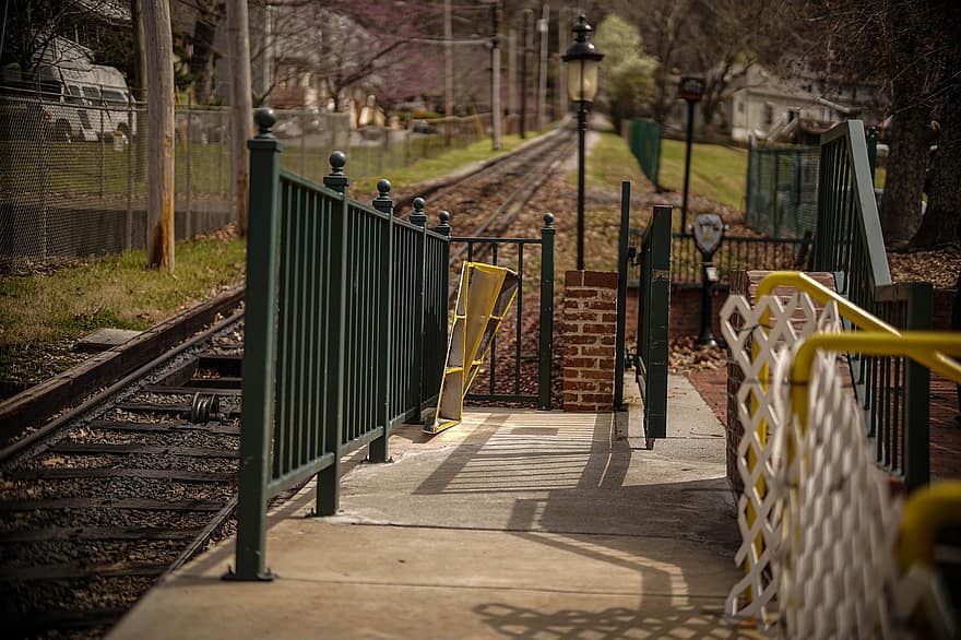 ferrocarril, Vías de tren, plataforma del tren, Chattanooga, vías de tren, metal, madera, cerca, transporte, barandilla, acero