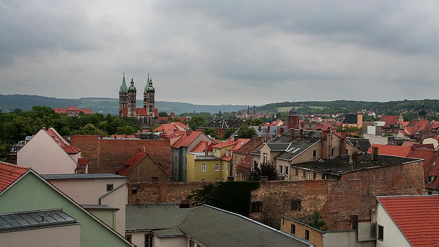 городок, здания, Наумбурга, Германия, крыши, церковь, церковная башня, Наумбургский собор, город
