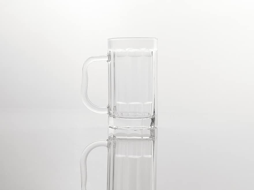 jarro de cerveza, vaso, vacío, jarra, cristalería, transparente, Fondo blanco, beber, solo objeto, líquido, de cerca