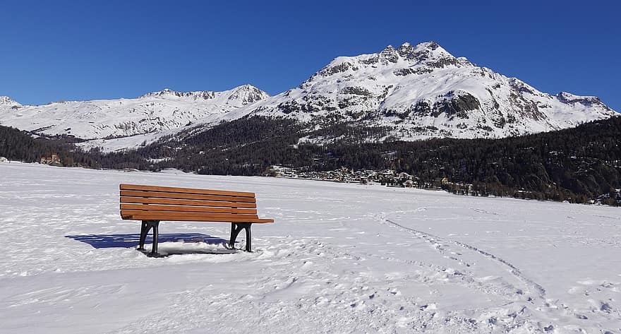 Băng ghế, núi, lạnh, phong cảnh mùa đông, Thiên nhiên