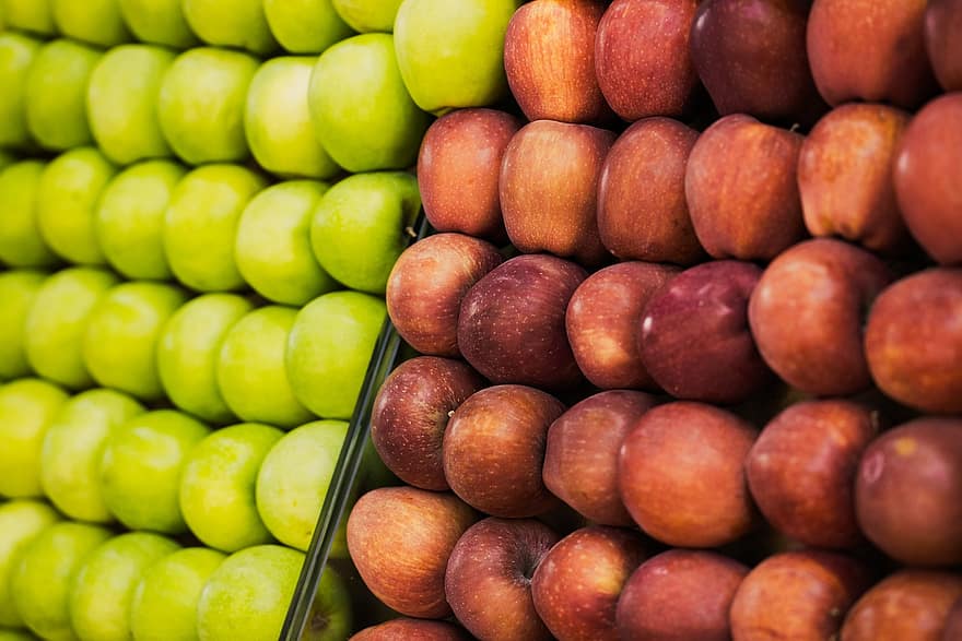 pomes, fruites, menjar, pomes vermelles, pomes verdes, produir, orgànic, saludable, vitamina