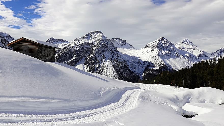 kalnai, žiemą, Šveicarija, žiemos peizažas, sniegas, takas, kraštovaizdį, kalnų panorama, kalnas, ledas, kalnų viršūnė