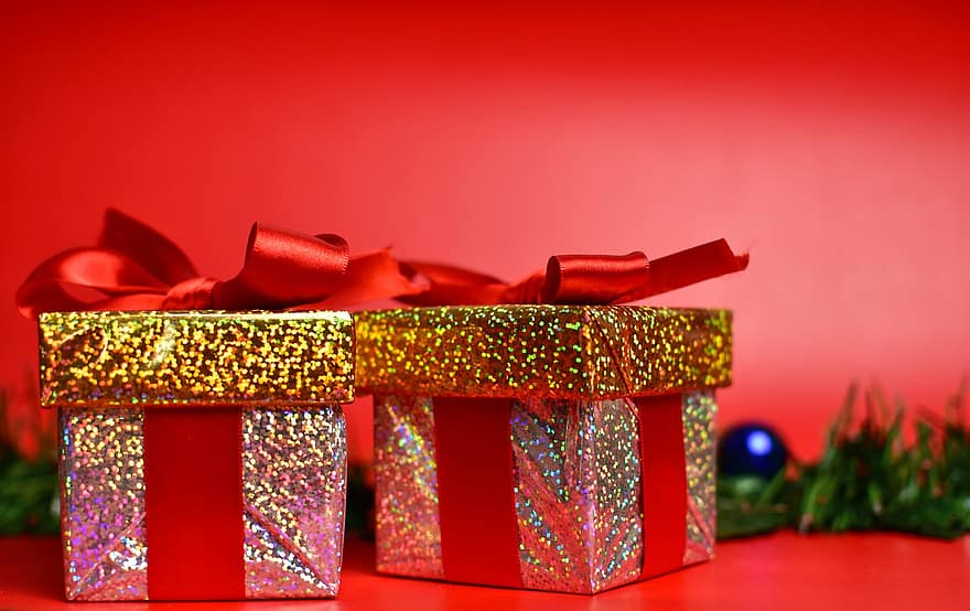 hadiah, mengherankan, kotak, dekorasi, bola, karangan bunga, Latar Belakang, pita, tape, liburan, hari Natal