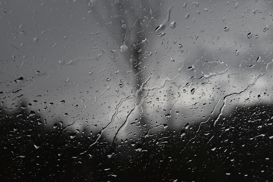 jendela kaca, tetes air, hujan, jendela, penurunan, titisan hujan, latar belakang, cuaca, basah, merapatkan, abstrak